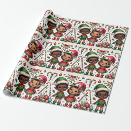 Black Boy and Girl Elves Weihnachtswrapping Paper Geschenkpapier