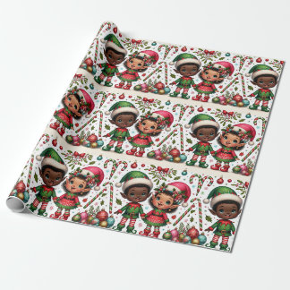 Black Boy and Girl Elves Weihnachtswrapping Paper Geschenkpapier