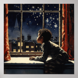Black Boy Gazing am Weihnachtsabend City Lights Poster