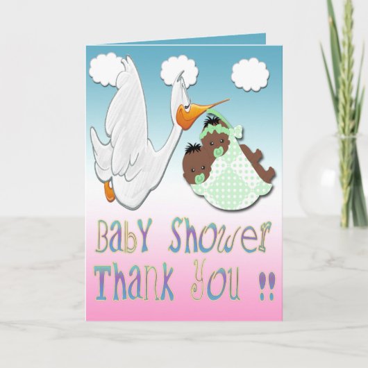 Black Boy & Girl Twins Baby Dusche Danke Karte (Vorderseite)