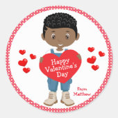 Black Boy Happy Valentine's Day Runder Aufkleber (Vorderseite)