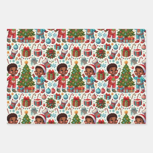Black Boy Holiday Joy Gift Wrapping Geschenkpapier Set (Vorderseite 3)