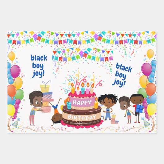 Black Boy Joy Birthday Geschenkpapier Set (Vorderseite 2)