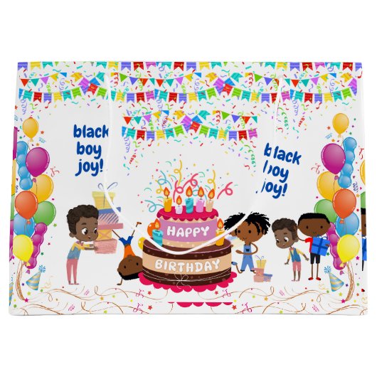 Black Boy Joy Birthday Große Geschenktüte (Vorderseite)