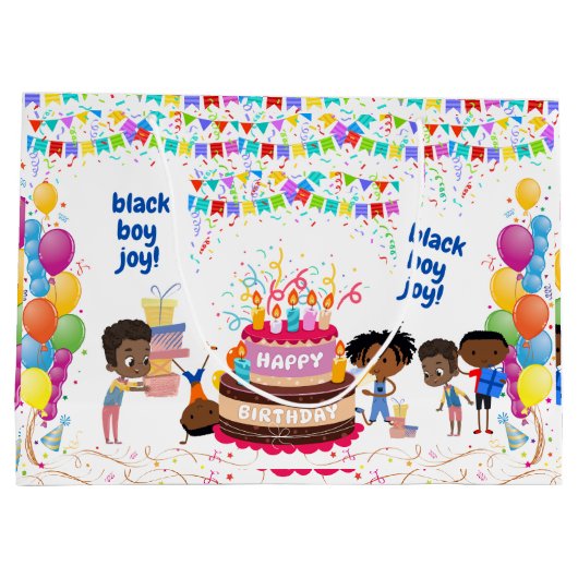 Black Boy Joy Birthday Große Geschenktüte (Rückseite)