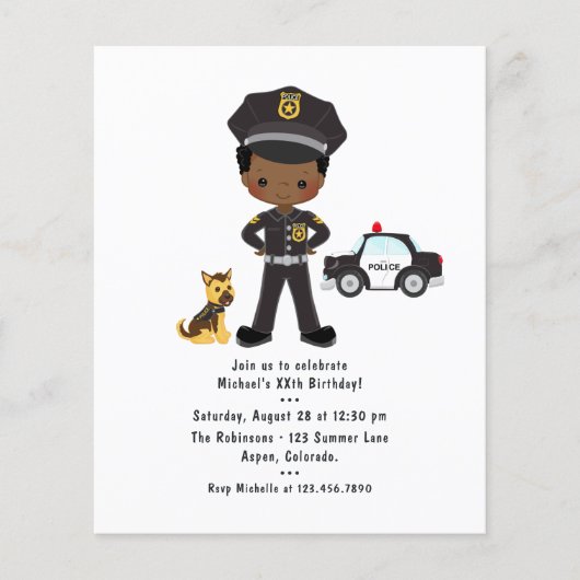 Black Boy Police Officer Party Birthday Party Flyer (Vorne)