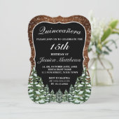 Black Bracket Snowy Forest Pine Tiara Quinceañera Einladung (Stehend Vorderseite)