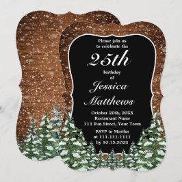 Black Bracket Snowy Wood & Forest Geburtstagsparty Einladung