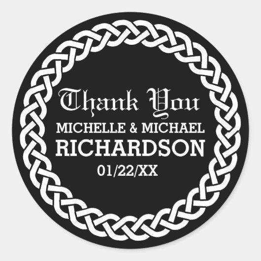 Black Braided Celtic Wreath Gastgeschenk Hochzeit Runder Aufkleber (Vorderseite)