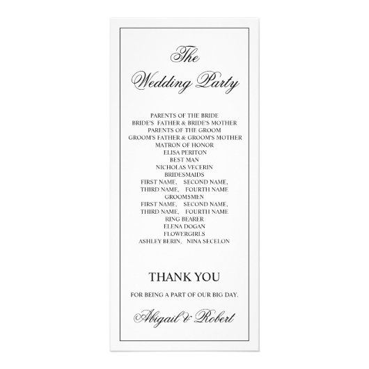 Black branch Old Money wedding program Werbekarte (Hinten)