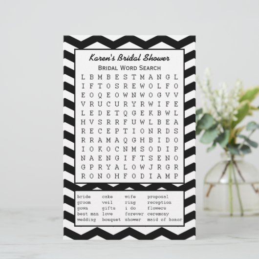 Black Brautparty Showroom Word Search Game (Stehend Vorderseite)