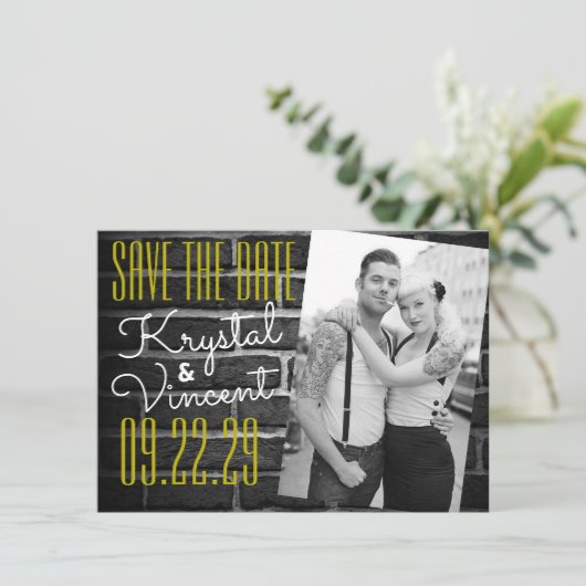 Black Brick Save the Date Einladung (Stehend Vorderseite)