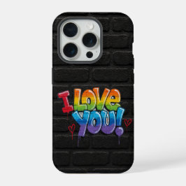 Black Brick Wall with Graffiti “I Love You!” iPhone 15 Pro Hülle