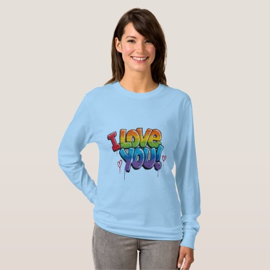 Black Brick Wall with Graffiti “I Love You!” T-Shirt (Vorne ganz)