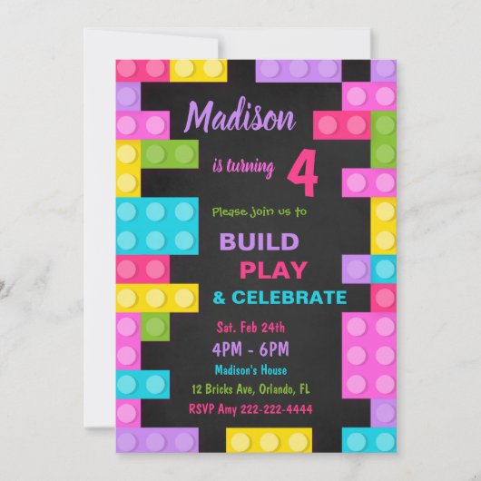 Black Bricks Einladung zum Geburtstag (Vorderseite)