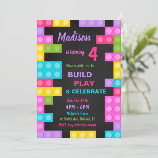 Black Bricks Einladung zum Geburtstag (Stehend Vorderseite)