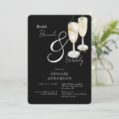 Black Bridal Brunch & Bubbly Dusche Einladung (Stehend Vorderseite)