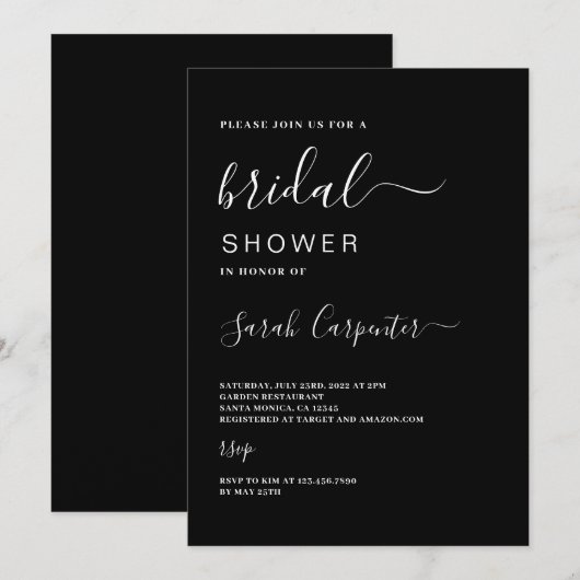 Black Bridal-Dusche Einladung (Vorne/Hinten)