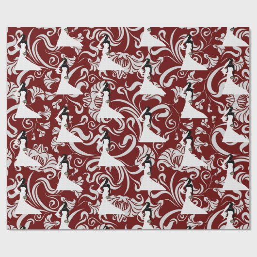 Black Bride Silhouette Red Damask Wedding Geschenkpapier (Flach)