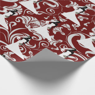 Black Bride Silhouette Red Damask Wedding Geschenkpapier