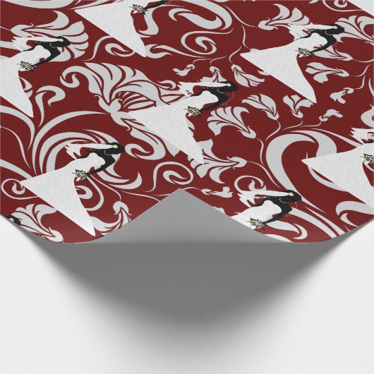 Black Bride Silhouette Red Damask Wedding Geschenkpapier (Ecke)