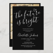 Black Bright Future Script Foto Graduation Party Einladung (Vorne/Hinten)