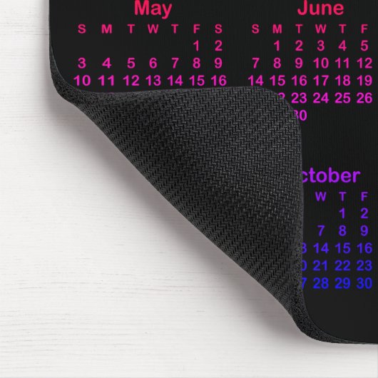 Black Bright Rainbow Gradient 2026 Calendar Mousepad (Ecke)