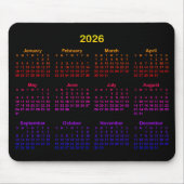 Black Bright Rainbow Gradient 2026 Calendar Mousepad (Vorne)