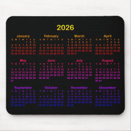 Black Bright Rainbow Gradient 2026 Calendar Mousepad