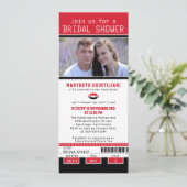 Black Bright Red Football Ticket Brautparty Einladung (Stehend Vorderseite)