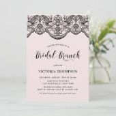 Black Brocade Lace Blush Bridal Brunch Einladung (Stehend Vorderseite)