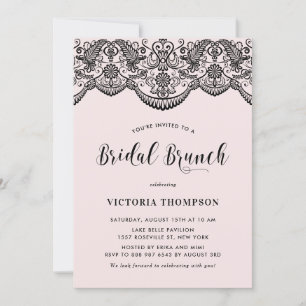 Black Brocade Lace Blush Bridal Brunch Einladung