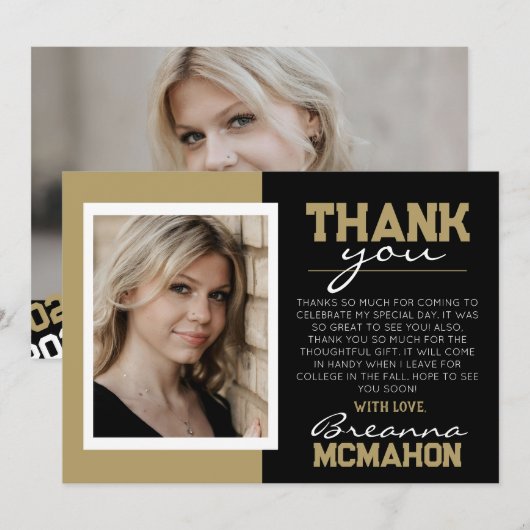 Black & Bronze Abschluss 2 Foto Dankeschön Karte (Vorne/Hinten)