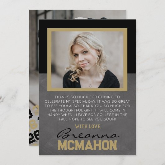 Black & Bronze Abschluss 2 Foto Dankeschön Karte (Vorne/Hinten)