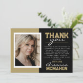 Black & Bronze Abschluss Foto Danke Karte (Stehend Vorderseite)