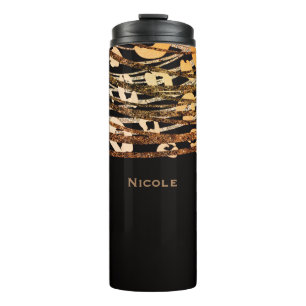 Black & Bronze Copper Gold Leopard Cheetah Print Thermosbecher