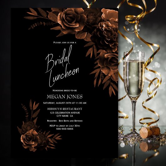 Black Bronze Floral Bridal Luncheon Einladung