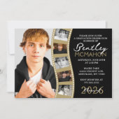 Black & Bronze Foto Filmstrip Abschluss Collage Einladung (Vorderseite)