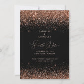 Black & Bronze Glitzer Wedding Save the Date Glam Einladung (Vorderseite)