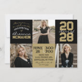 Black & Bronze Gold 3 Foto Abschluss Einladung (Vorderseite)