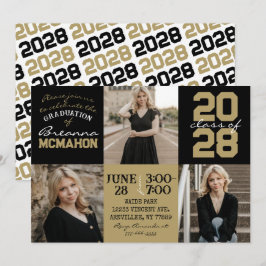 Black & Bronze Gold 3 Foto Abschluss Einladung