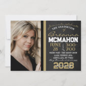 Black & Bronze Gold Chalkboard Abschluss Foto Einladung (Vorderseite)