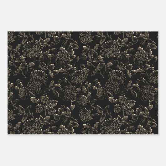 Black & Bronze Gold Mondlicht Blumen Wein Geschenkpapier Set (Vorderseite 2)