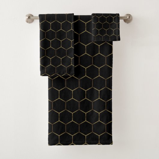 Black Bronze Honeycomb Hexagon Muster Chic Manly Badhandtuch Set (Insitu)