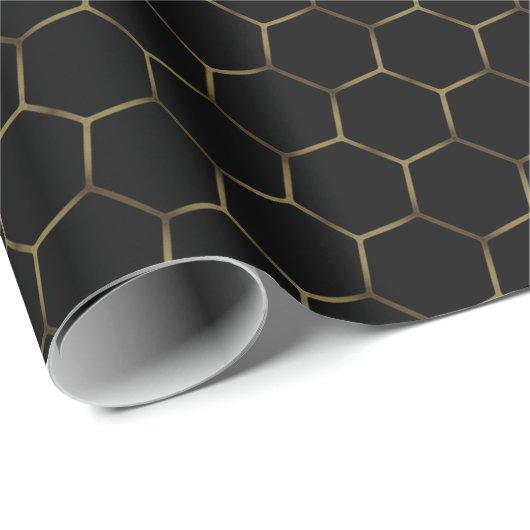Black Bronze Honeycomb Hexagon Muster Chic Manly Geschenkpapier (Rolleneckpunkt)