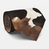 Black Brown Cream Cow Print Krawatte (Gerollt)