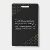 Black Brown Employee Foto ID Abstraktes Muster Ausweis (Rückseite)