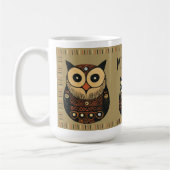 Black Brown Folk Art Owl Individuelle Name Kaffeetasse (Links)