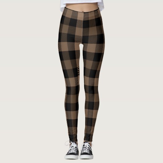 Black & Brown Gingham Shepherds Kariert Leggings (Vorderseite)