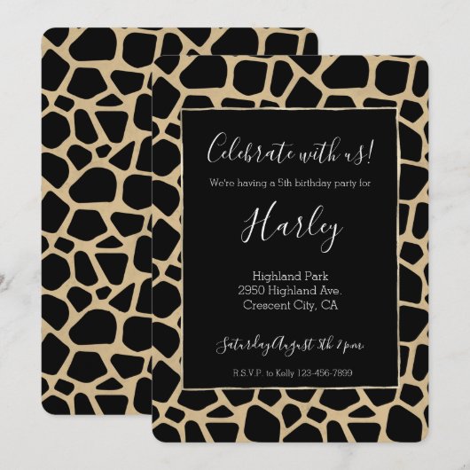 Black Brown Giraffe Print Einladung (Vorne/Hinten)